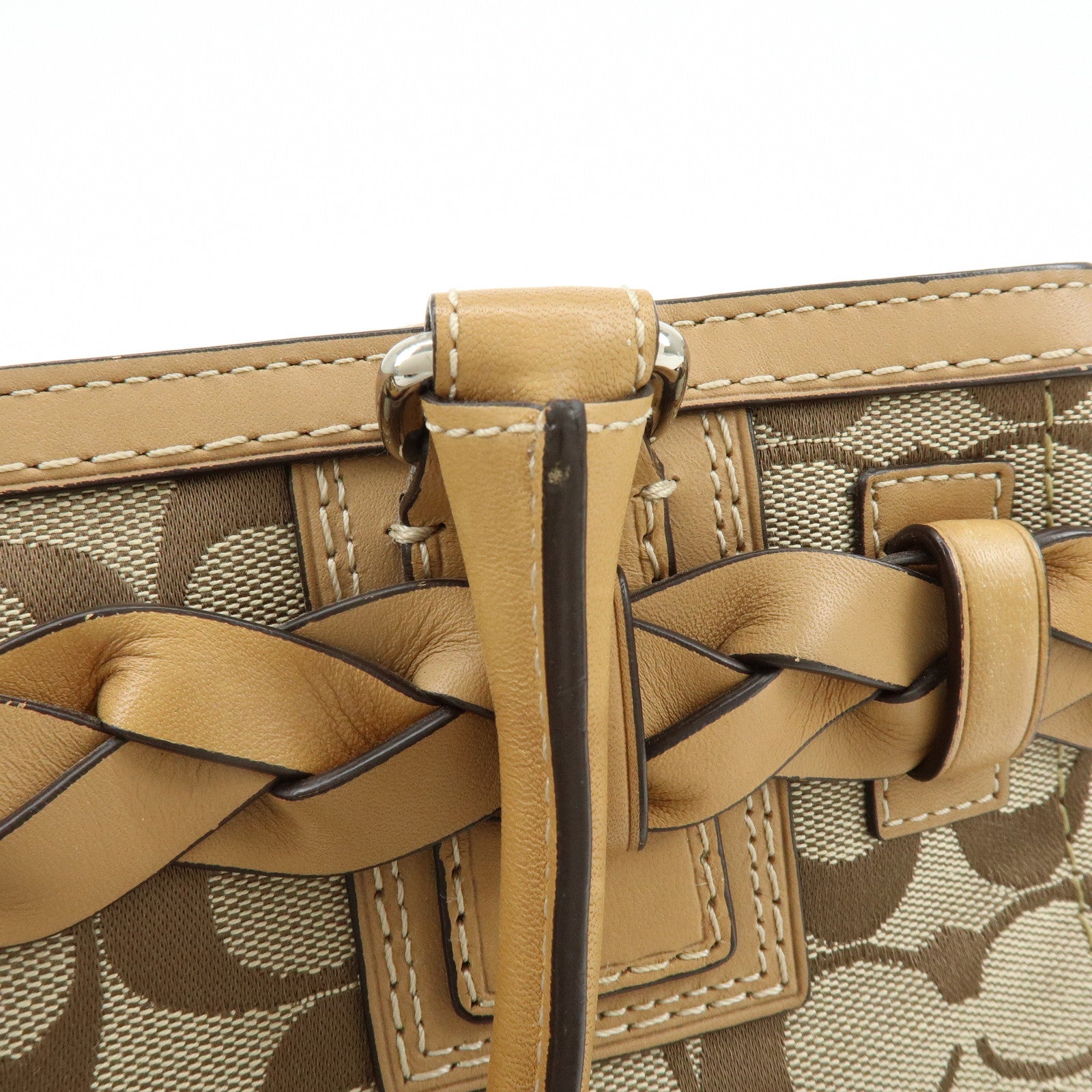 COACH Signature Canvas Leather Tote Bag Hand Bag Brown