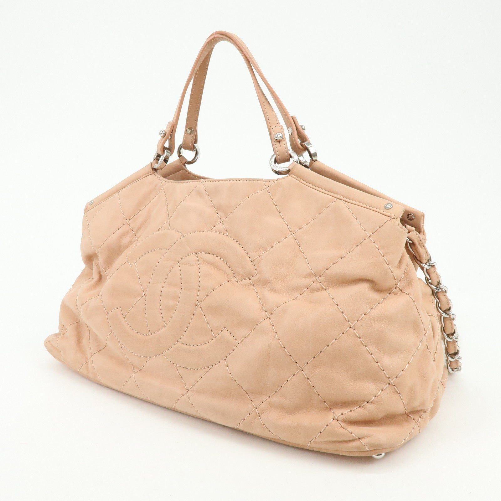 CHANEL Matelasse Sparkle Leather 2Way Shoulder Hand Bag Pink A67045