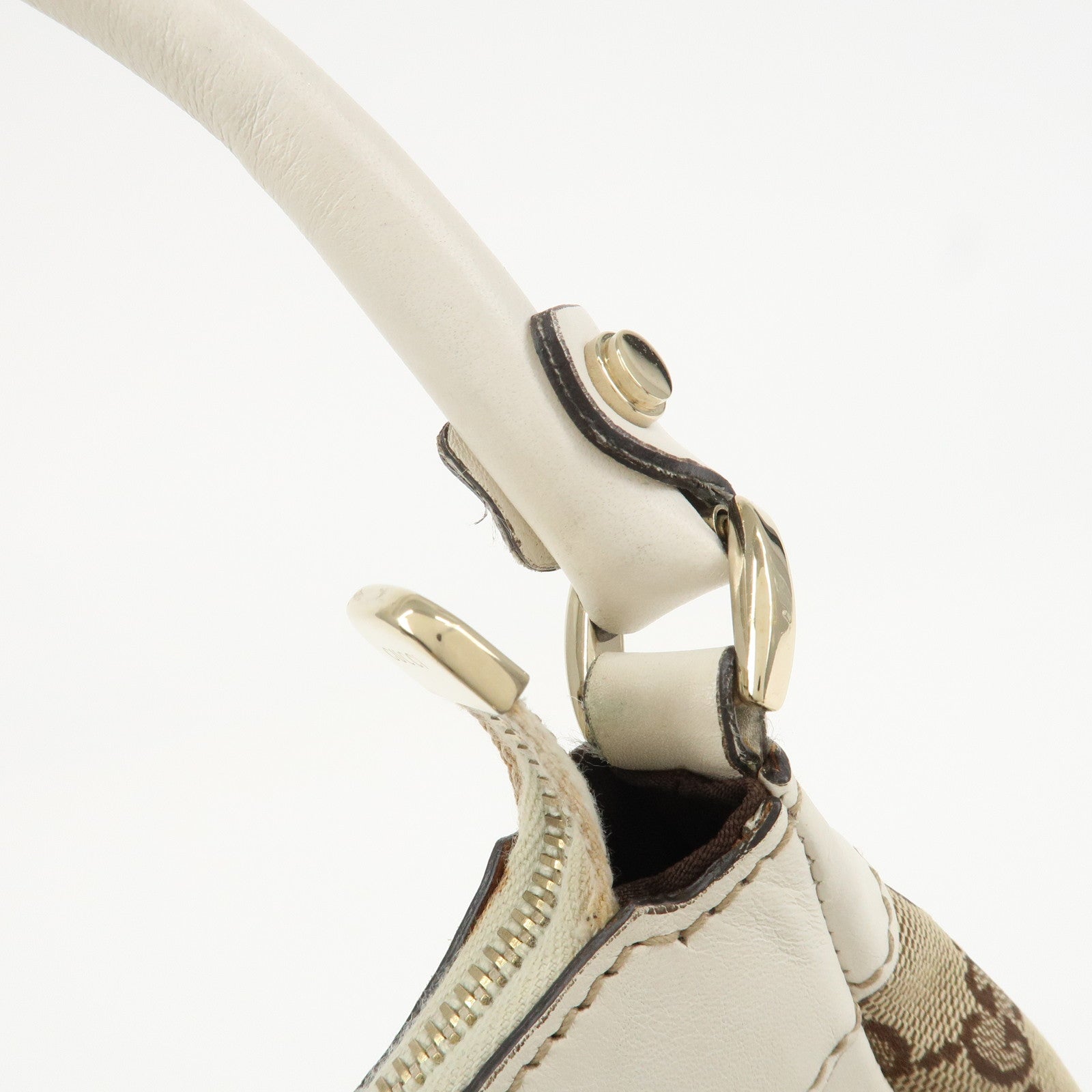 GUCCI Abbey GG Canvas Leather Shoulder Bag Beige White 190525