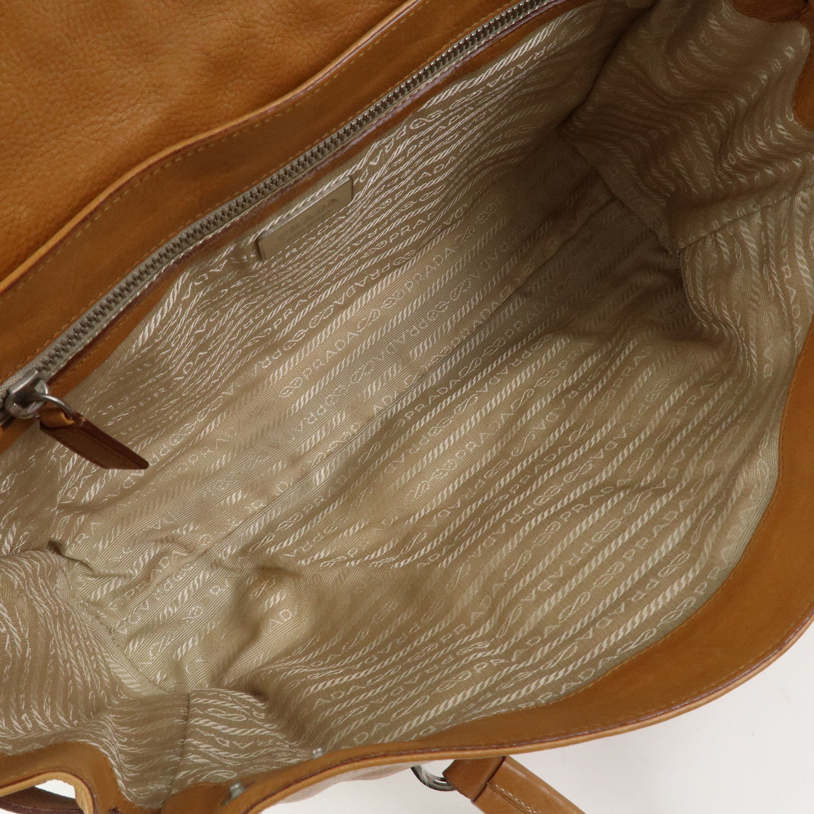 PRADA Triangle Logo Leather Nylon Shoulder Bag Brown BR2418