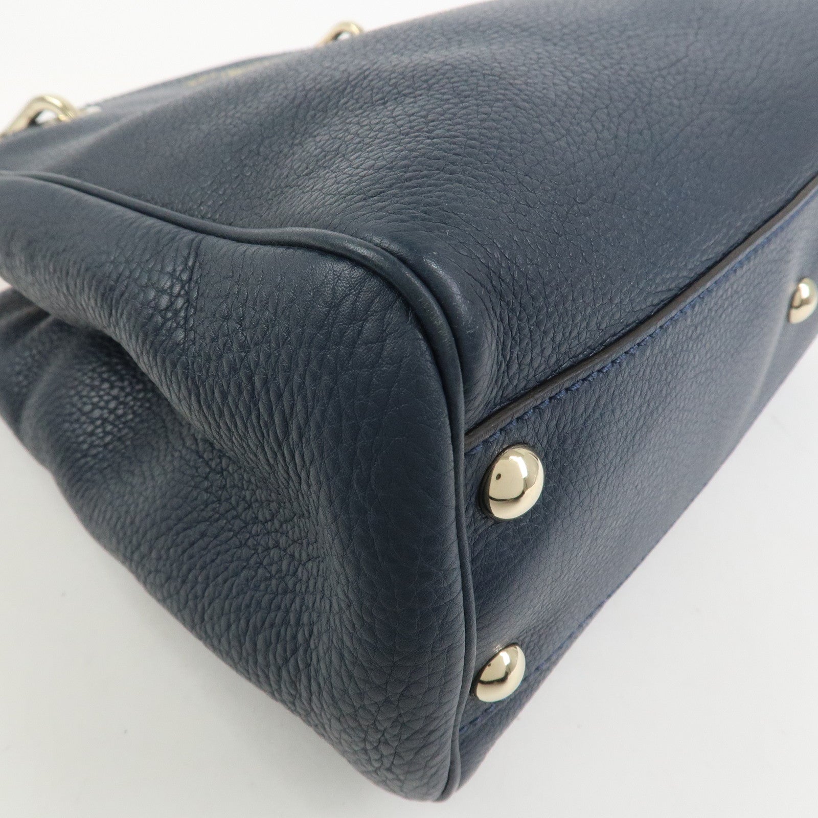 GUCCI Bamboo Shopper Small Leather 2Way Hand Bag Navy 336032