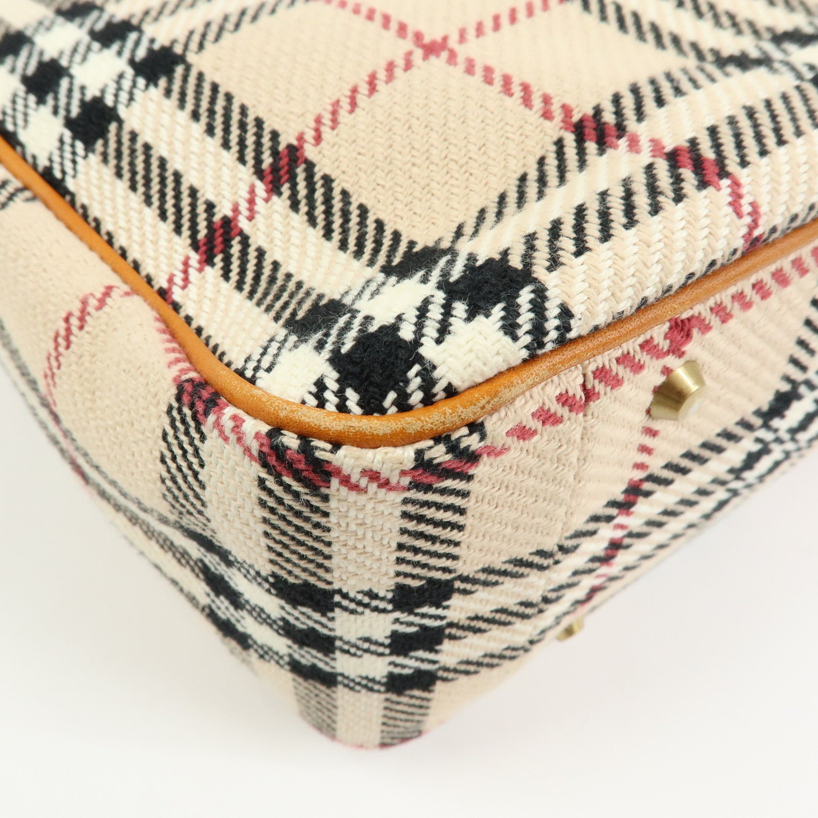 BURBERRY Nova Plaid Canvas Leather Tote Bag Hand Bag Beige Camel