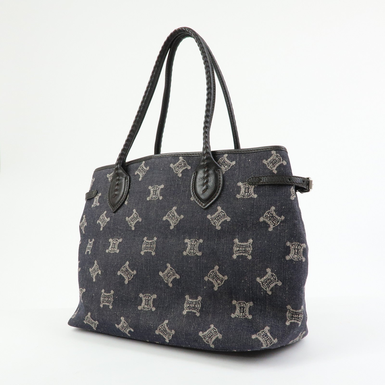 CELINE Macadam Denim Leather Tote Bag Indigo Blue Brown