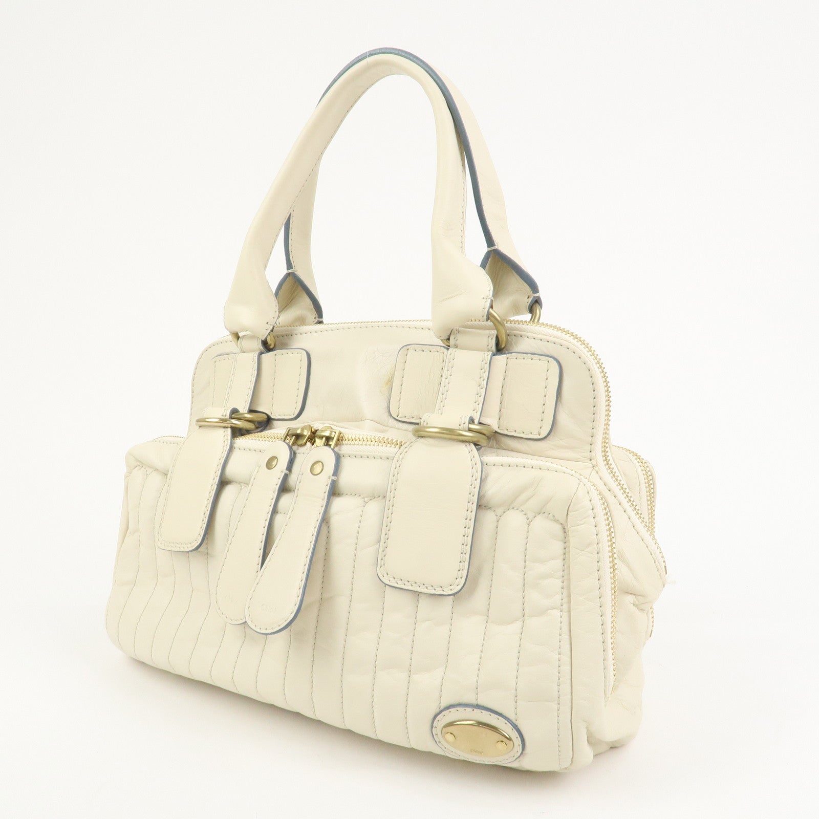 Chloe Bay Leather Hand Bag Shoulder Bag Ivory