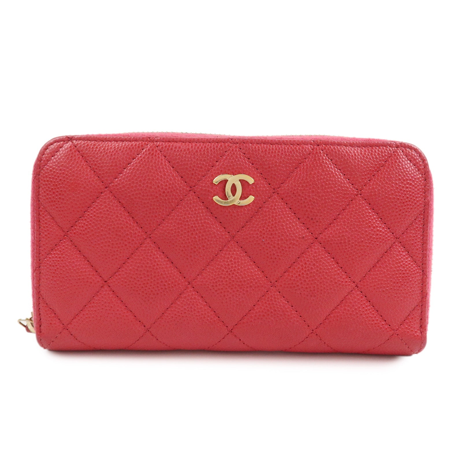 CHANEL COCO Mark Caviarskin Round Zippy Long Wallet Pink
