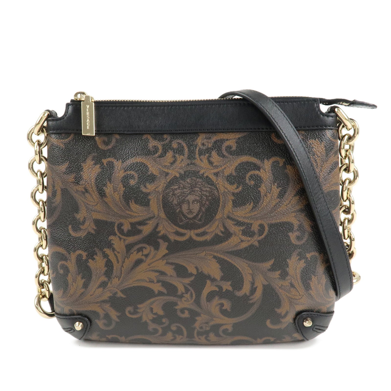 GIANNI VERSACE Medusa Chain Shoulder Bag Hand Bag Black Brown Used