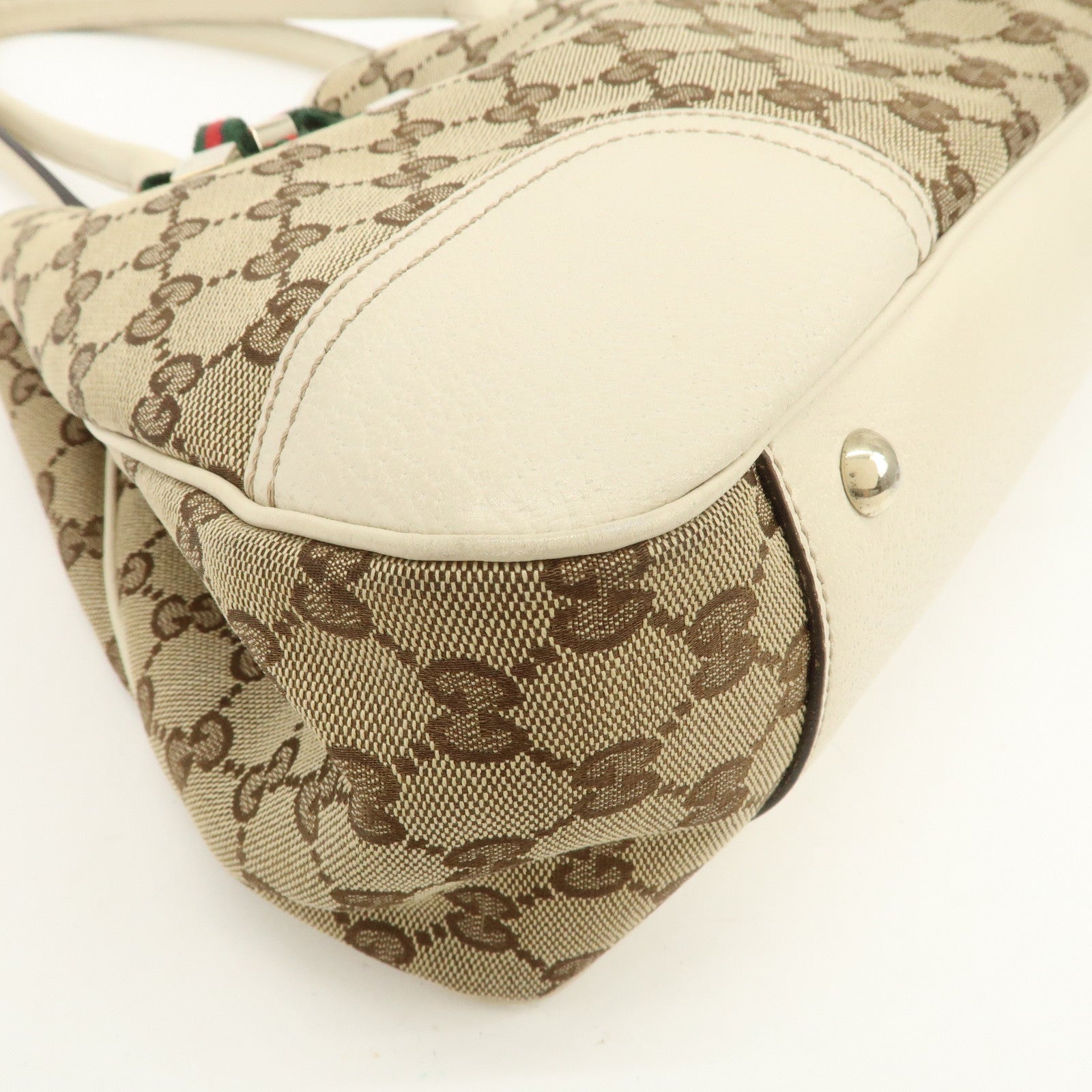 GUCCI Princy Sherry GG Canvas Leather Tote Bag Brown Ivory 163805