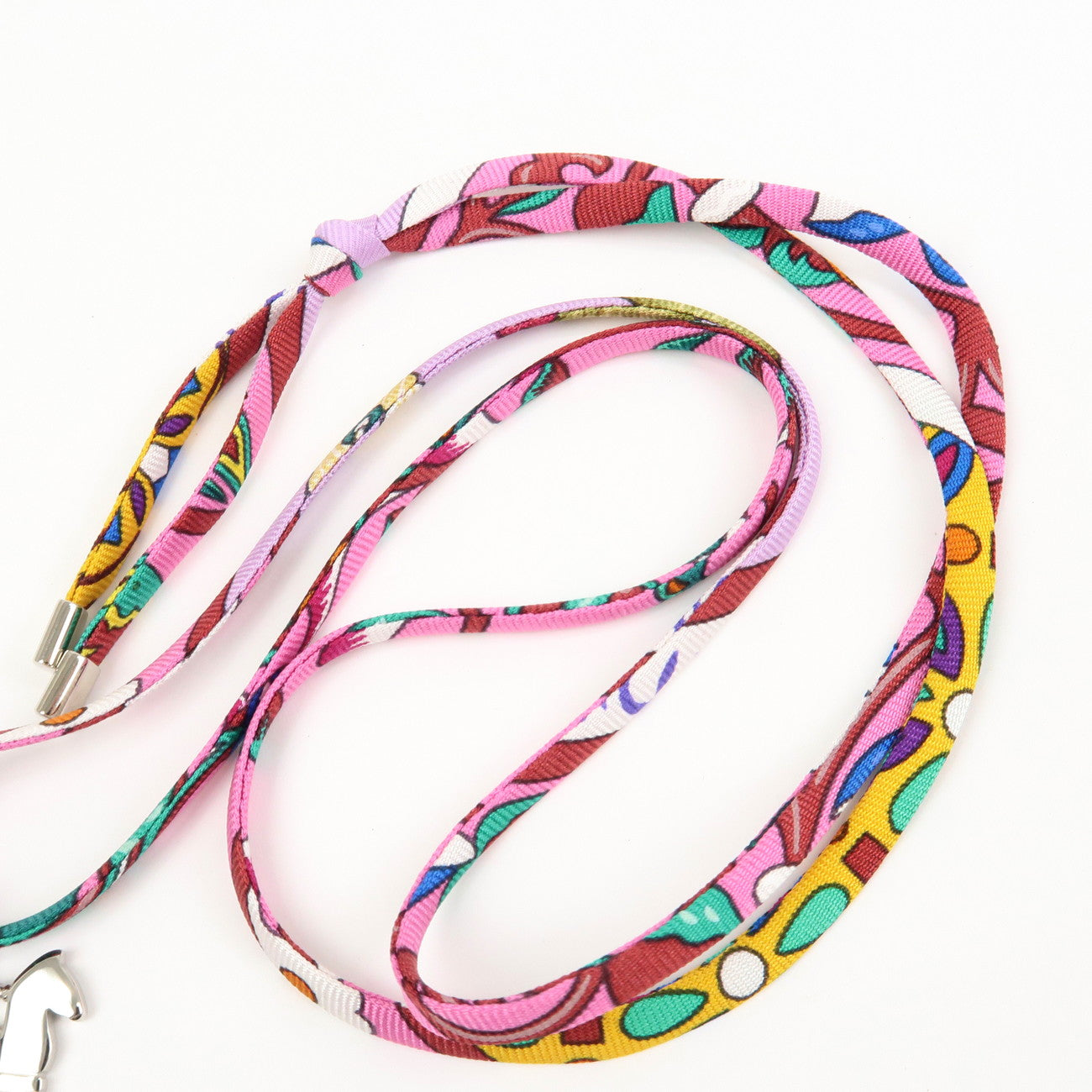HERMES Tourbillon Stainless Steel Silk Necklace Choker Silver Pink