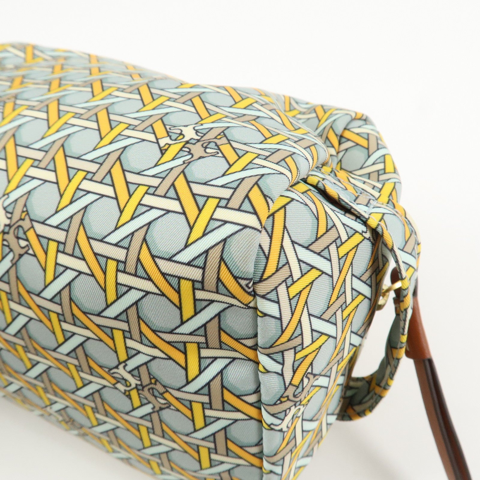 TORY BURCH Logo Nylon Pouch Cosmetics Pouch Makeup Bag Blue Yellow