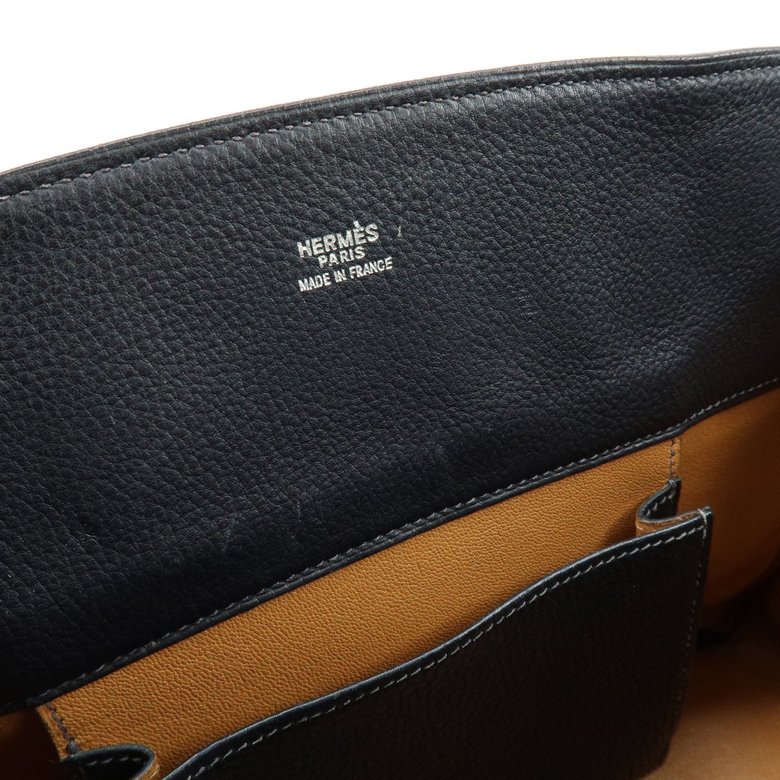 HERMES La Togo Leather Tote Bag Shoulder Bag Hand Bag Black