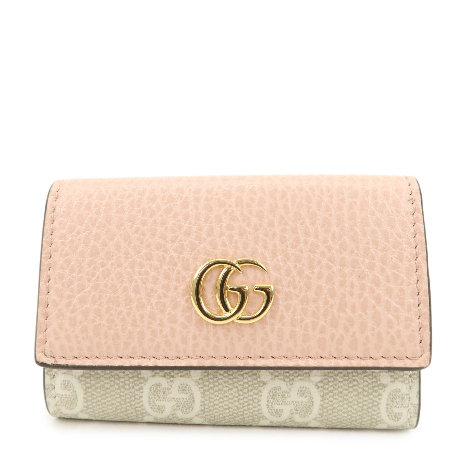 GUCCI GG Marmont Leather GG Supreme 6 Key Case Pink Beige 456118