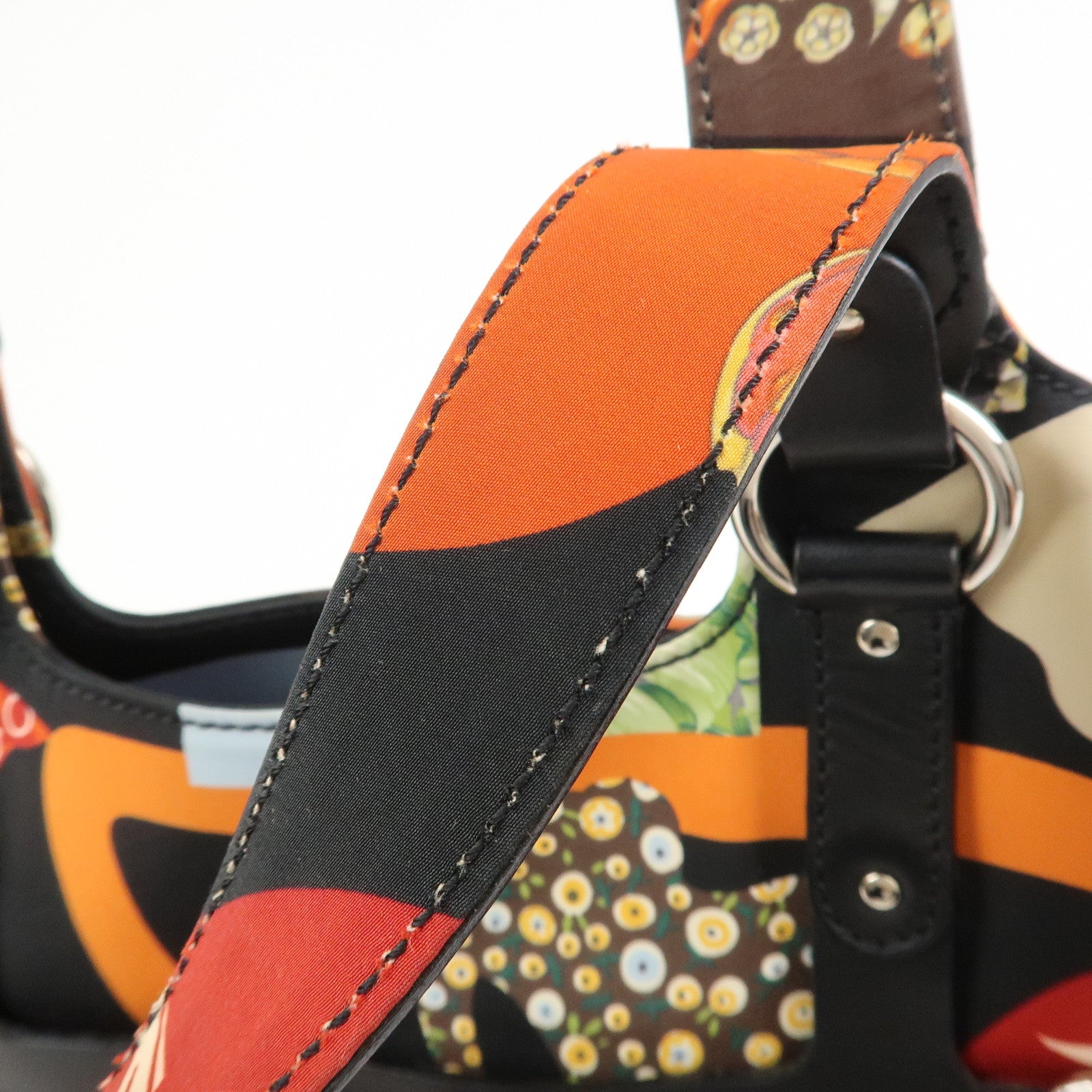 Ferragamo Nylon Leather Hand Bag Shoulder Bag Black Multicolor