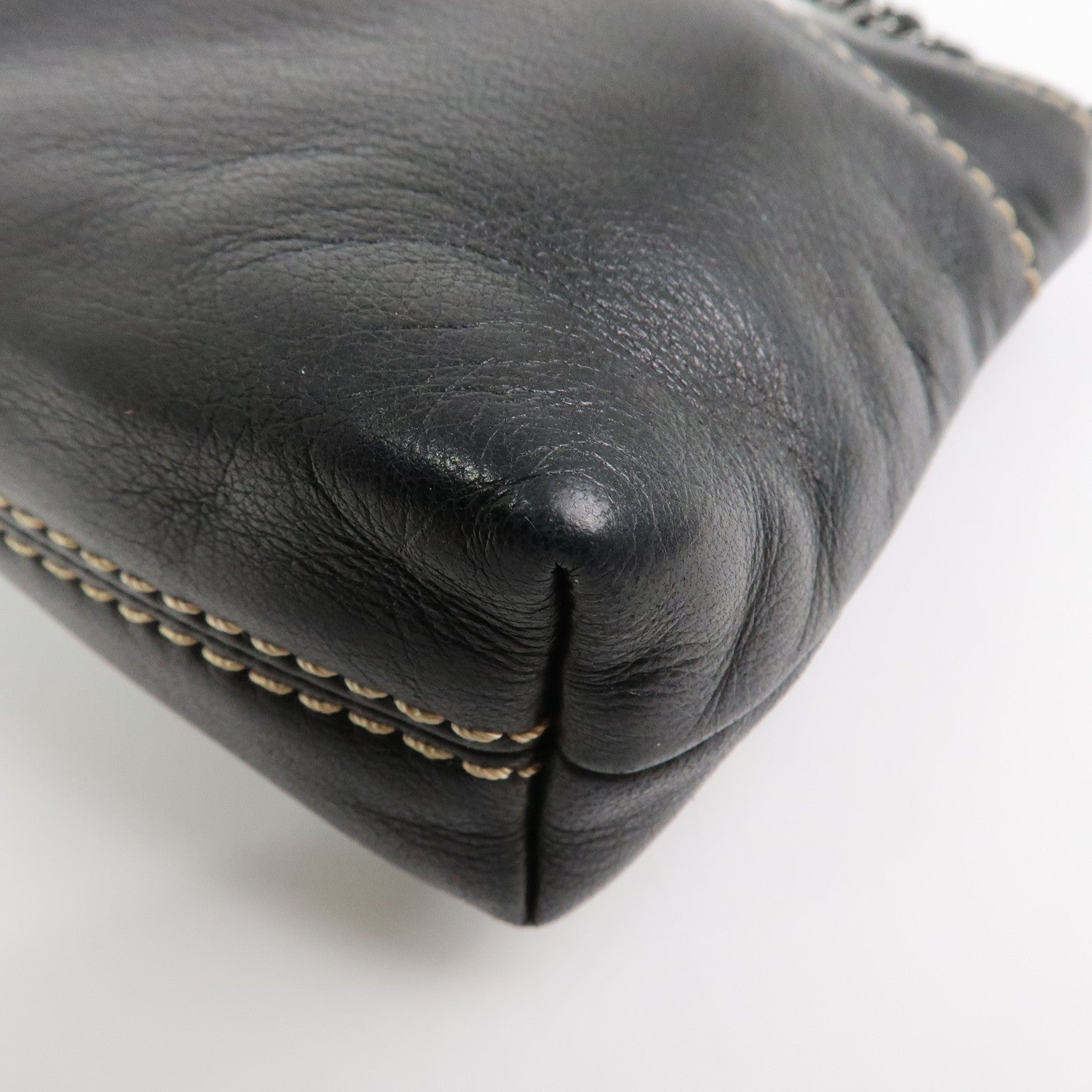 CHANEL Lambskin Chain Shoulder Bag Hand Bag Black Silver