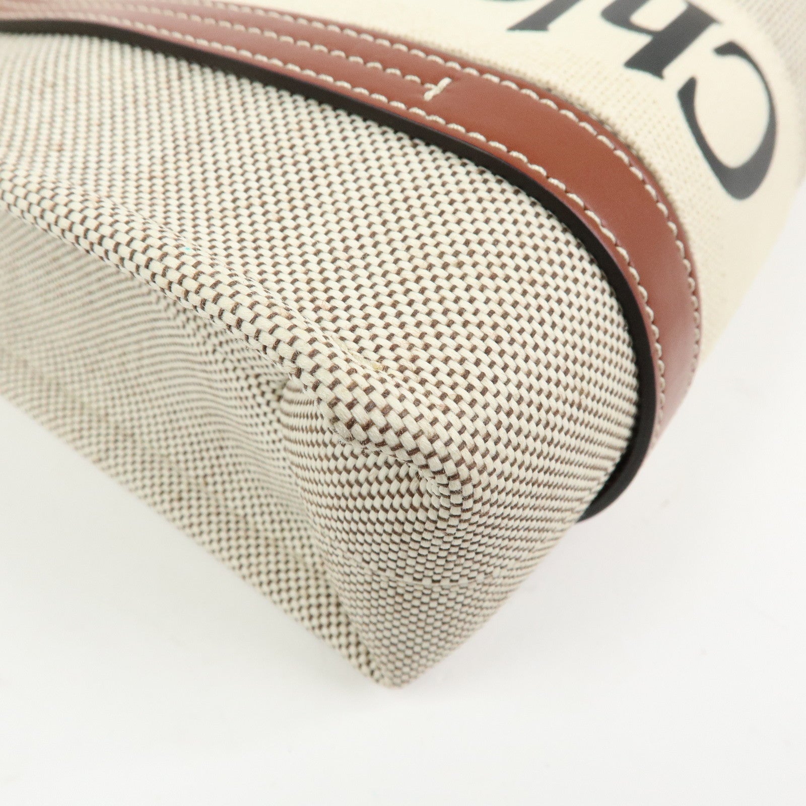 Chloe Woody Canvas Leather 2Way Bag Shoulder Bag Natural Brown