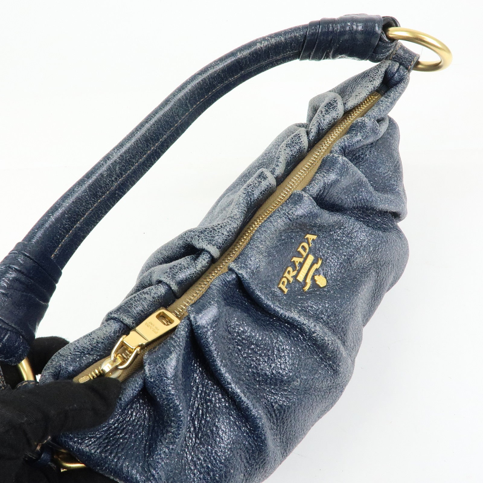 PRADA Leather Hand Bag Shoulder Bag Navy Blue 5782586