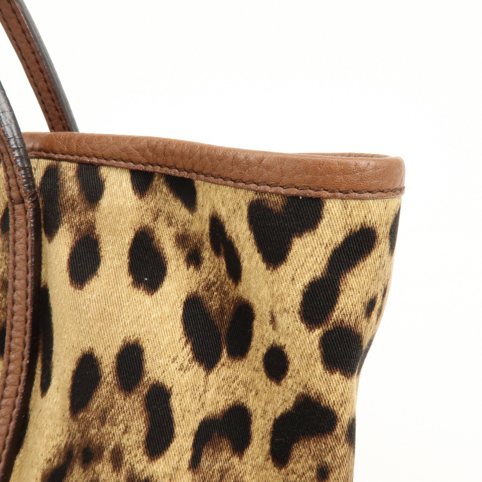 Dolce&Gabbana Canvas Leather Leopard Tote Bag Shoulder Bag Brown