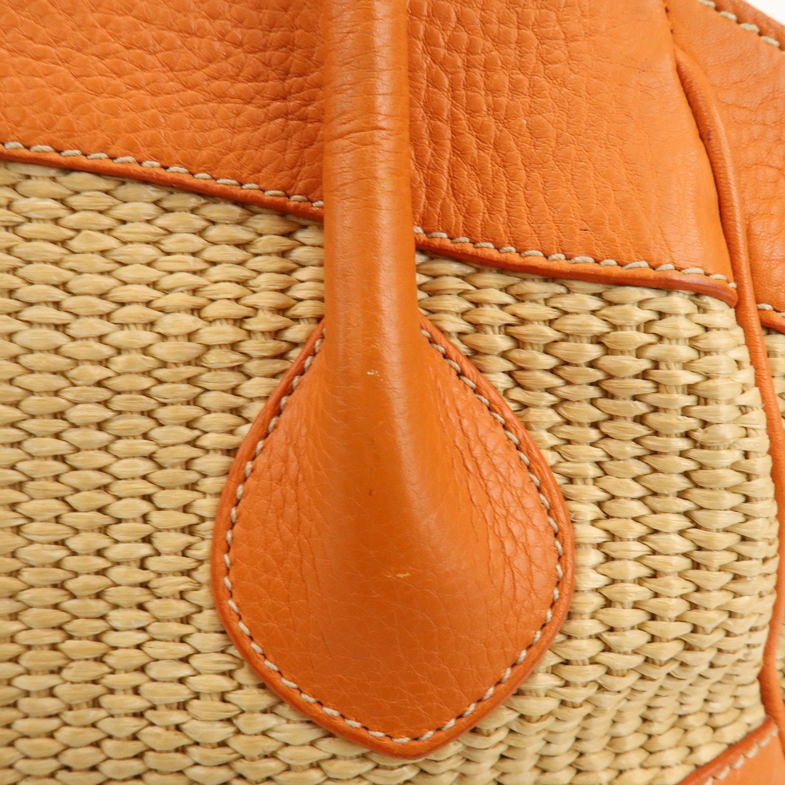 PRADA Triangle Logo Raffia Leather Shoulder Bag Natural Orange