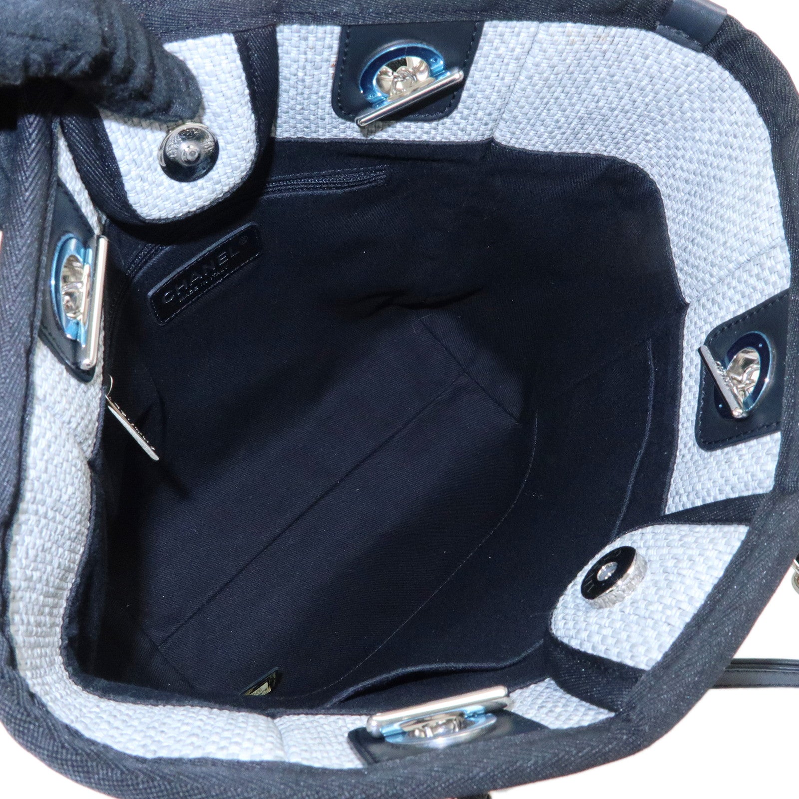 CHANEL Deauville PM Raffia Calf Leather Chain Tote Bag Black A66939