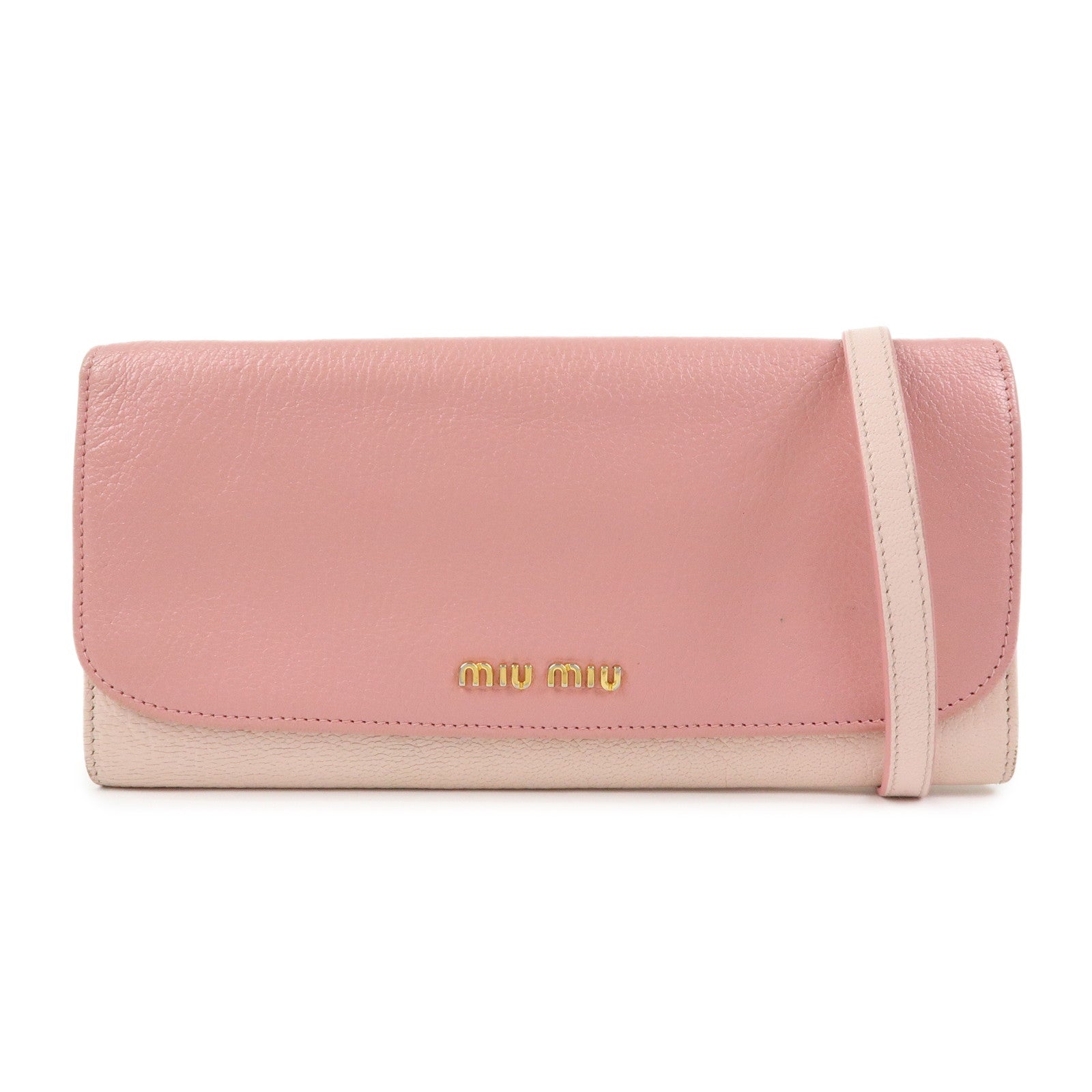 MIU MIU Madras Leather Chain Shoulder Wallet Bag Pink 5M1290