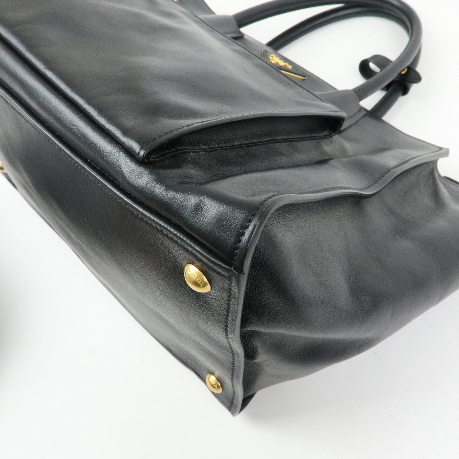 PRADA Triangle Logo Leather 2Way Tote Bag Hand Bag Black BN2626