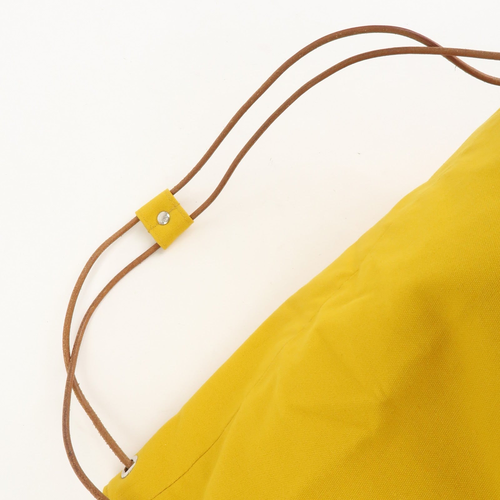HERMES Porochon Mimil GM Canvas Leather Drawstring Backpack Yellow