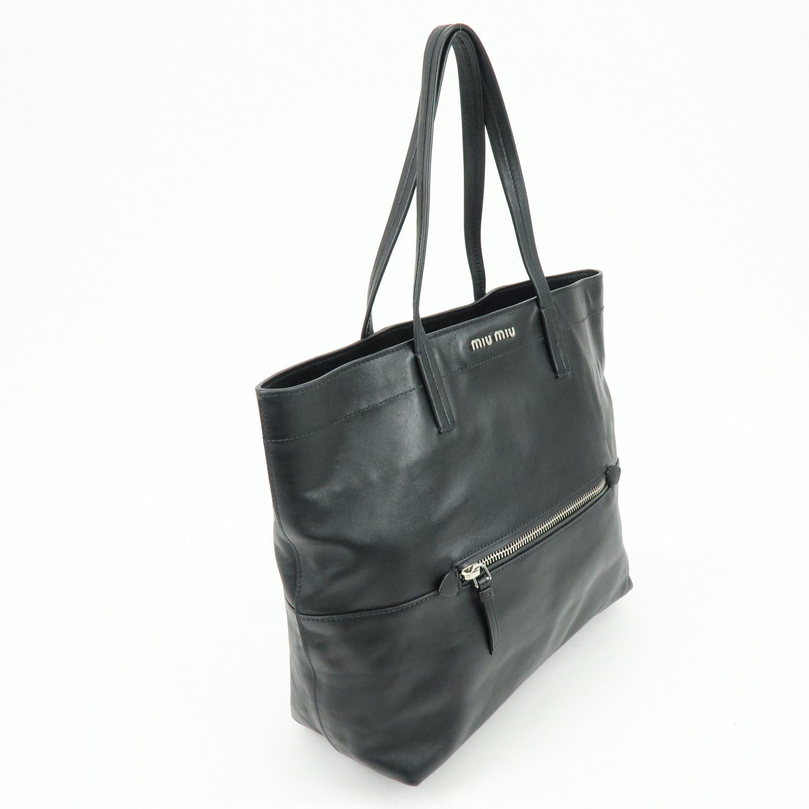 MIU MIU Logo Leather Tote Bag Shoulder Bag Hand Bag Black