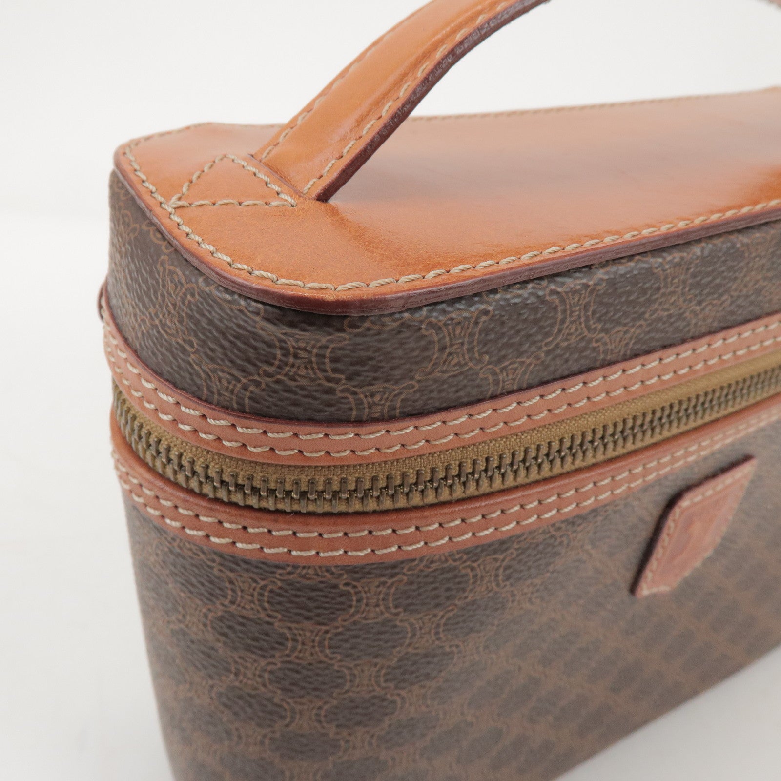 CELINE Macadam PVC Leather Hand Bag Vanity Bag Brown