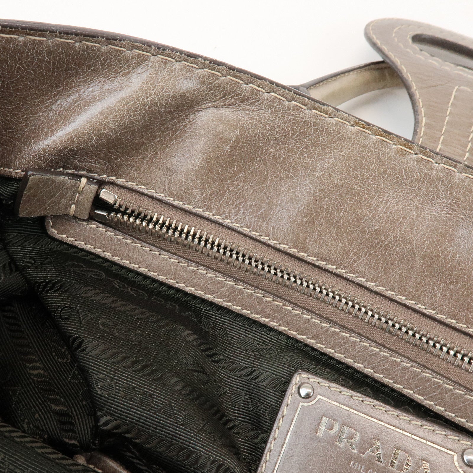 PRADA Logo Leather Shoulder Bag Hand Bag Gray BN2067