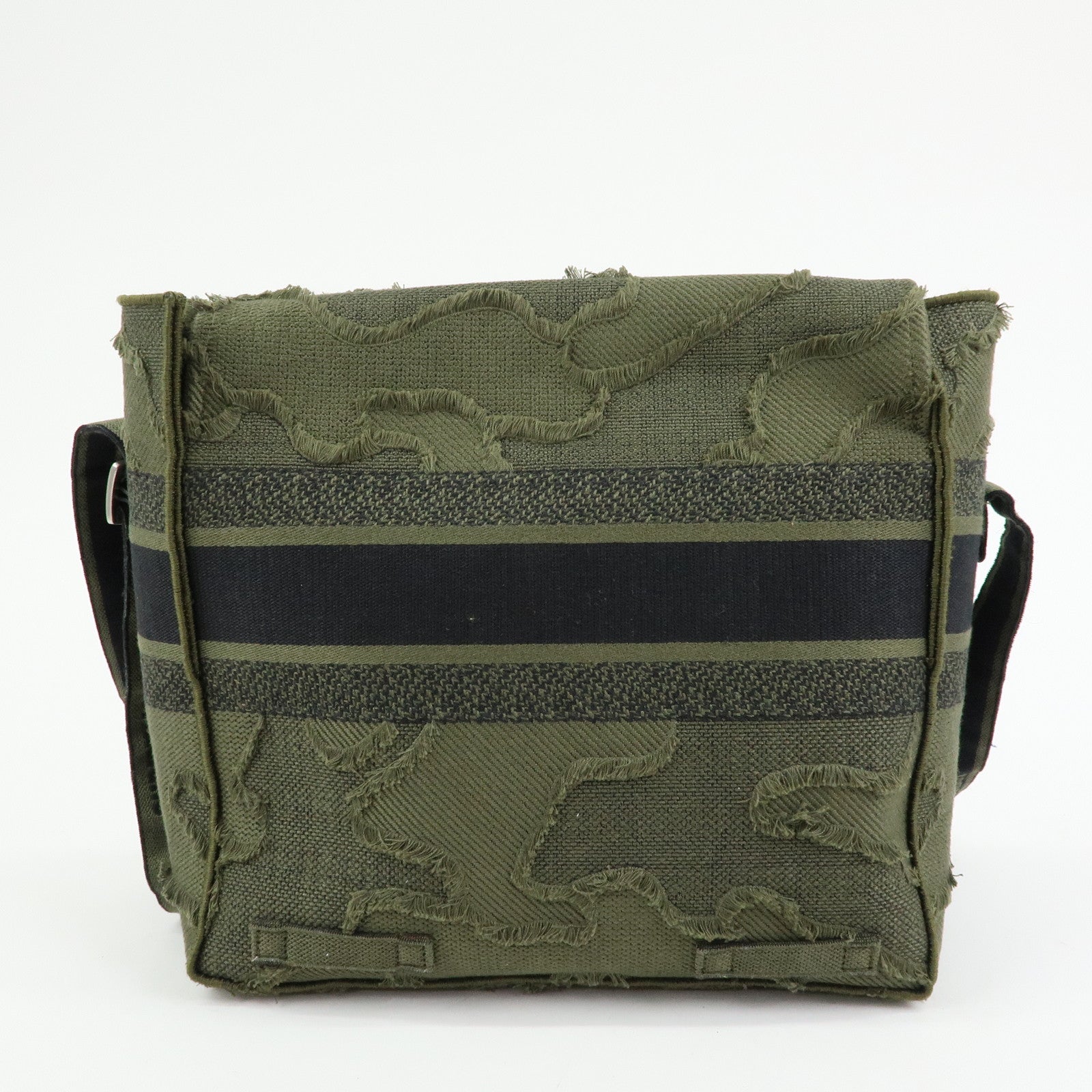 Christian Dior Dior Camp Cotton Canvas Shoulder Bag Khaki Black