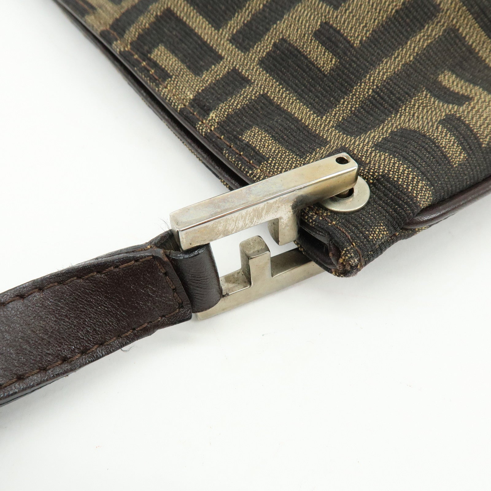 FENDI Zucca Canvas Leather Shoulder Bag Brown Black 83150820992