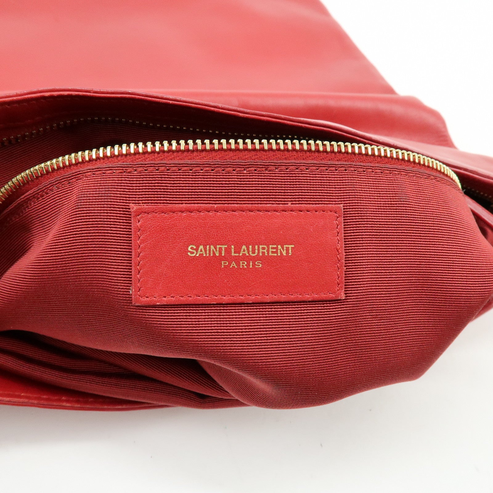 SAINT LAURENT PARIS Leather Clutch Bag Flat Pouch Red 328198