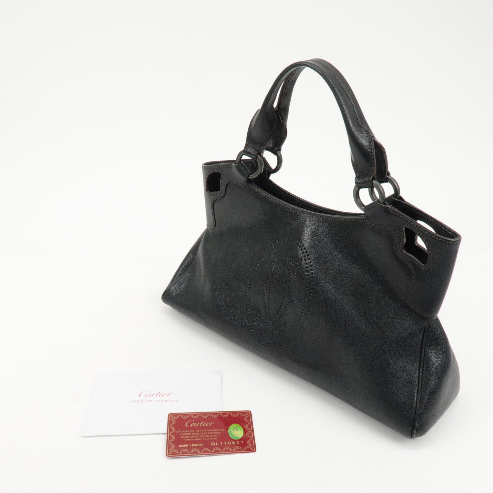 Cartier Must Line Leather Marcello Hand Bag Black Used
