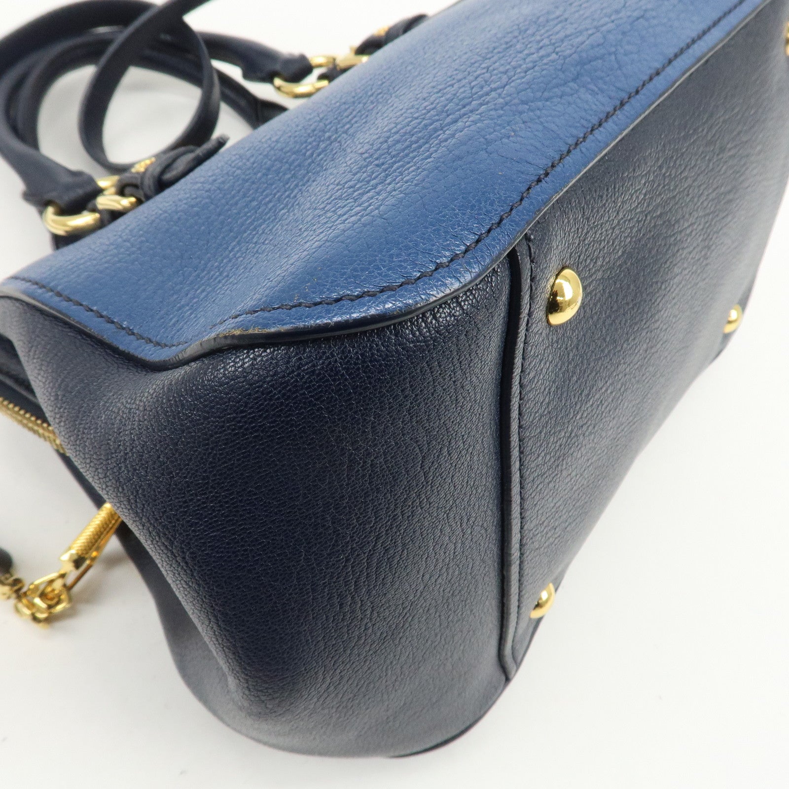 MIU MIU MADRAS 2Way Bag Hand Bag Shoulder Bag Blue RL0058