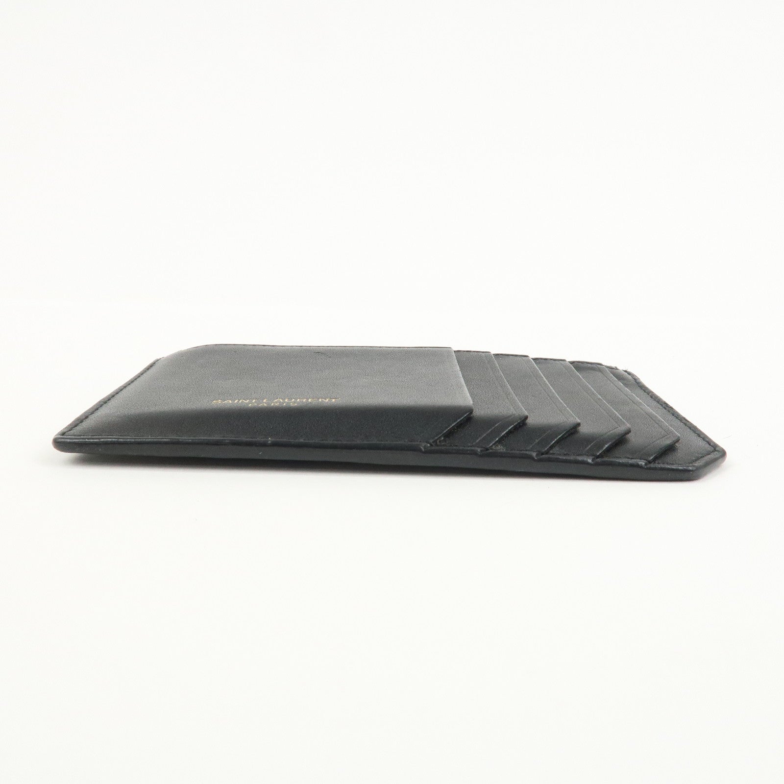 SAINT LAURENT PARIS Leather Card Case Card Holder Black 458583