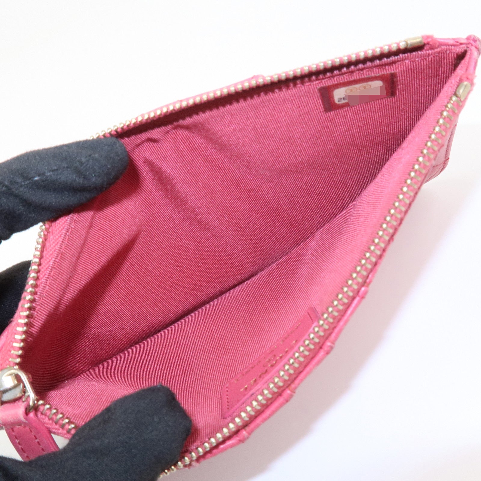 CHANEL COCO Mark Matelasse Lamb Skin Card Fragment Case Pink AP0225