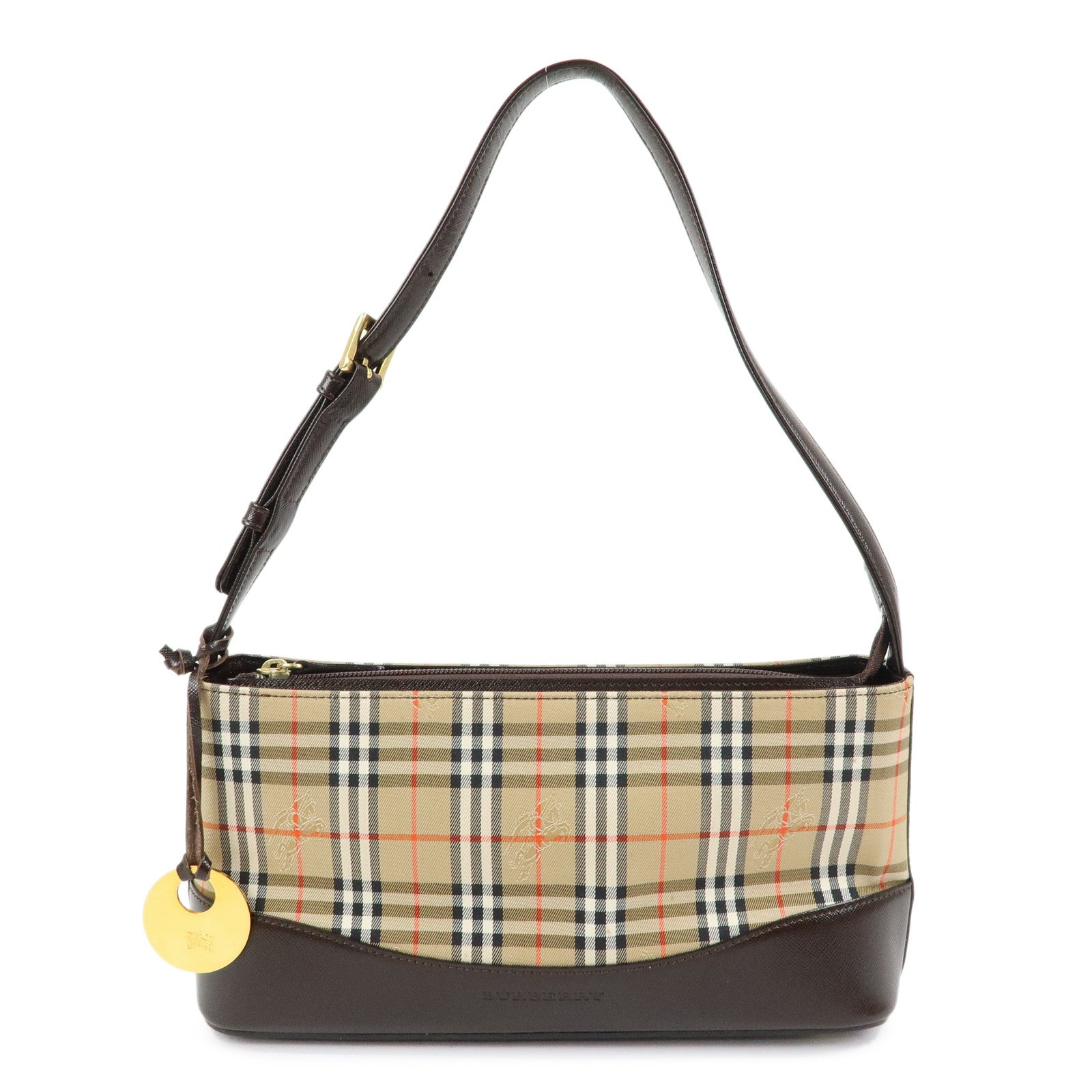 BURBERRY Nova Plaid Canvas Leather Shoulder Bag Beige Brown