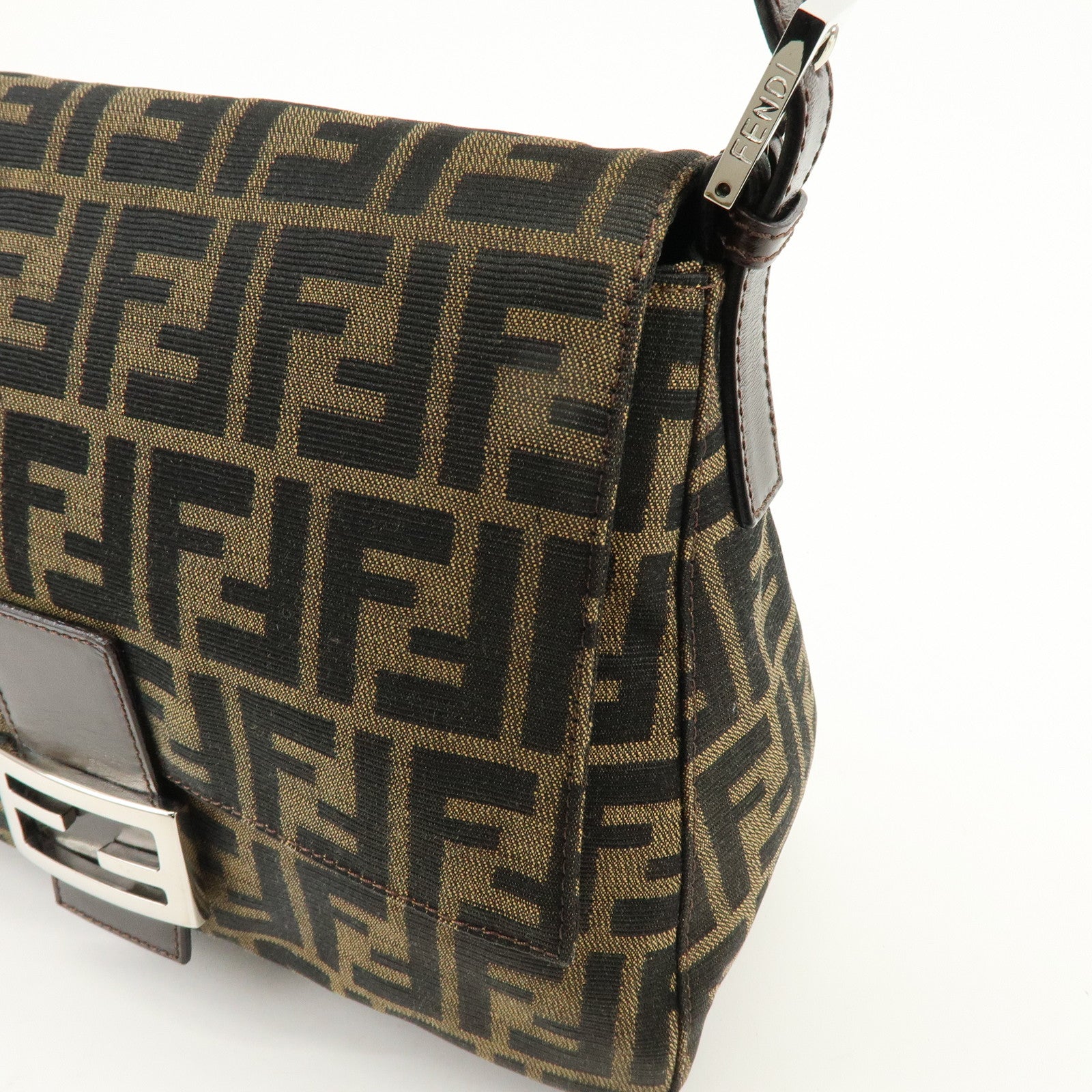 FENDI Mamma Baguette Zucca Canvas Leather Shoulder Hand Bag 26325