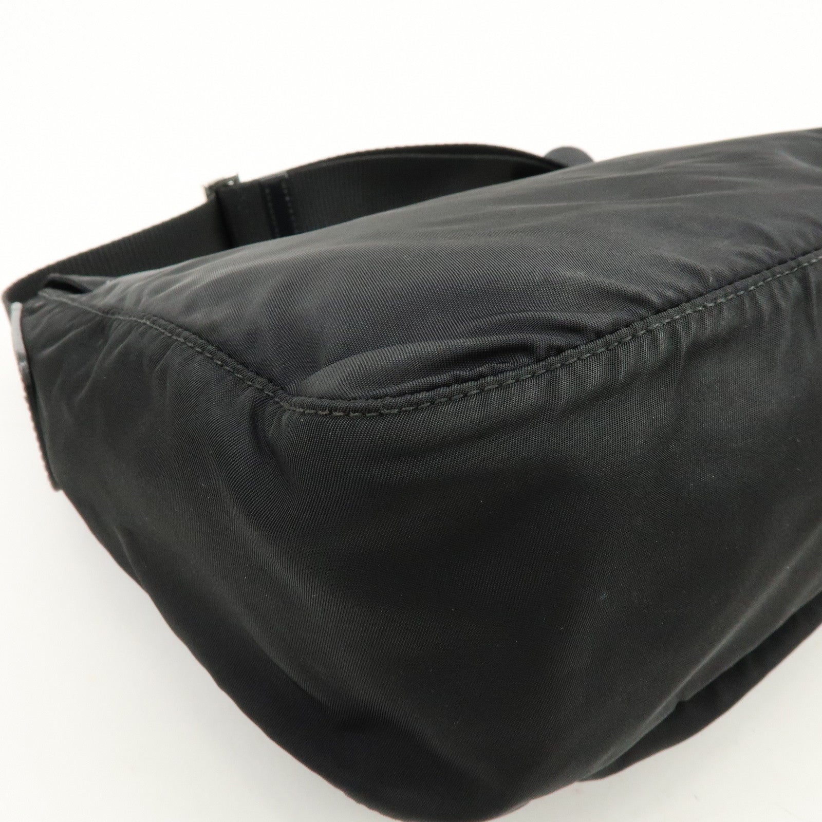 PRADA Triangle Logo Nylon Leather Shoulder Bag Crossbody Bag Black