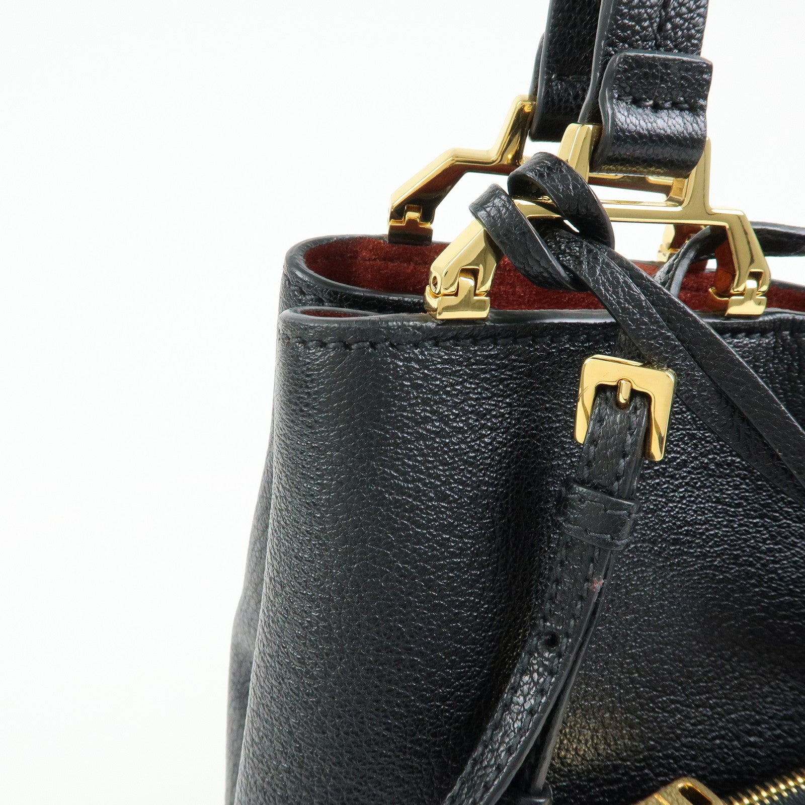 MIU MIU Logo Madras Leather Tote Bag Shoulder Bag Hand Bag Black