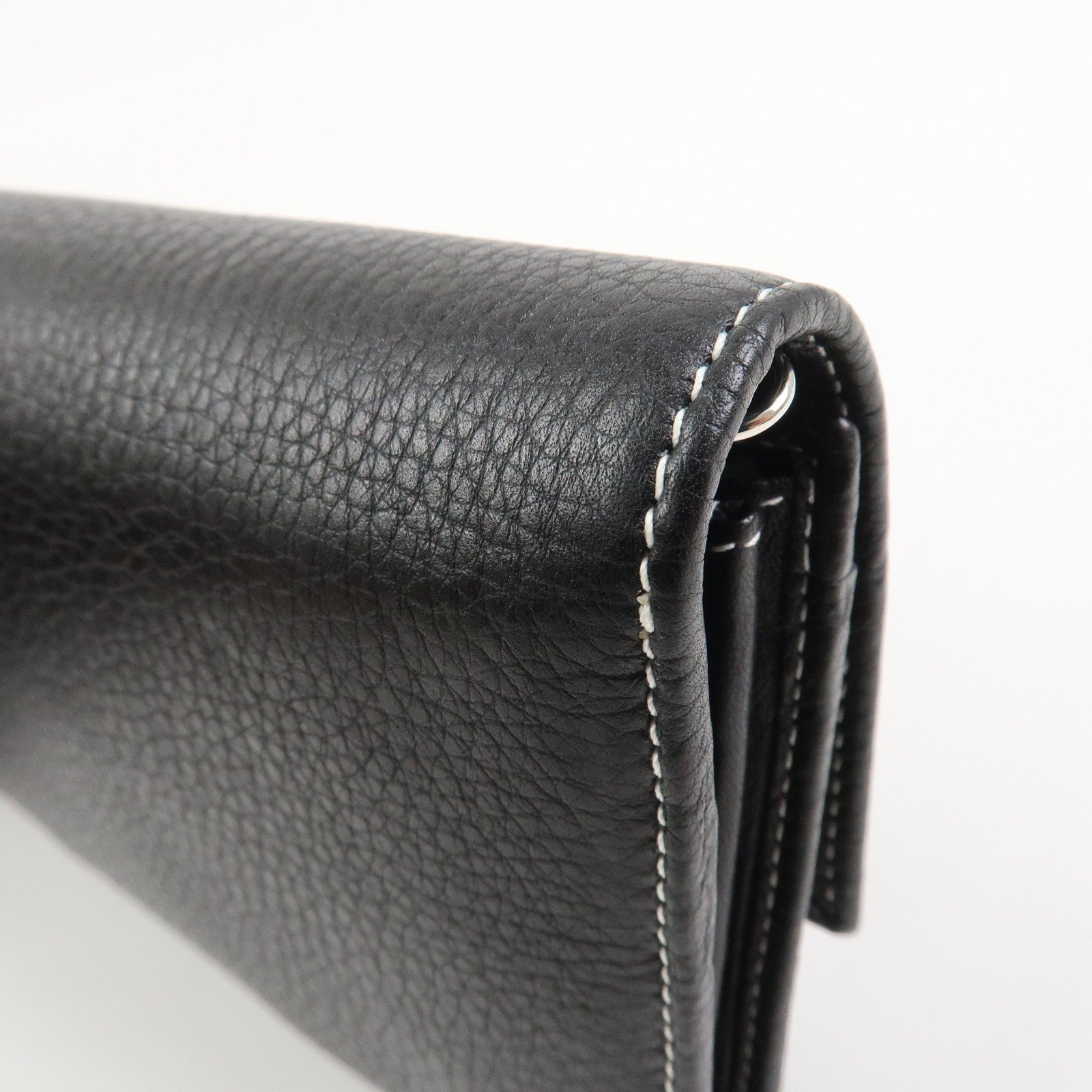 Tiffany & Co Leather Chain Long Wallet Shoulder Bag Black