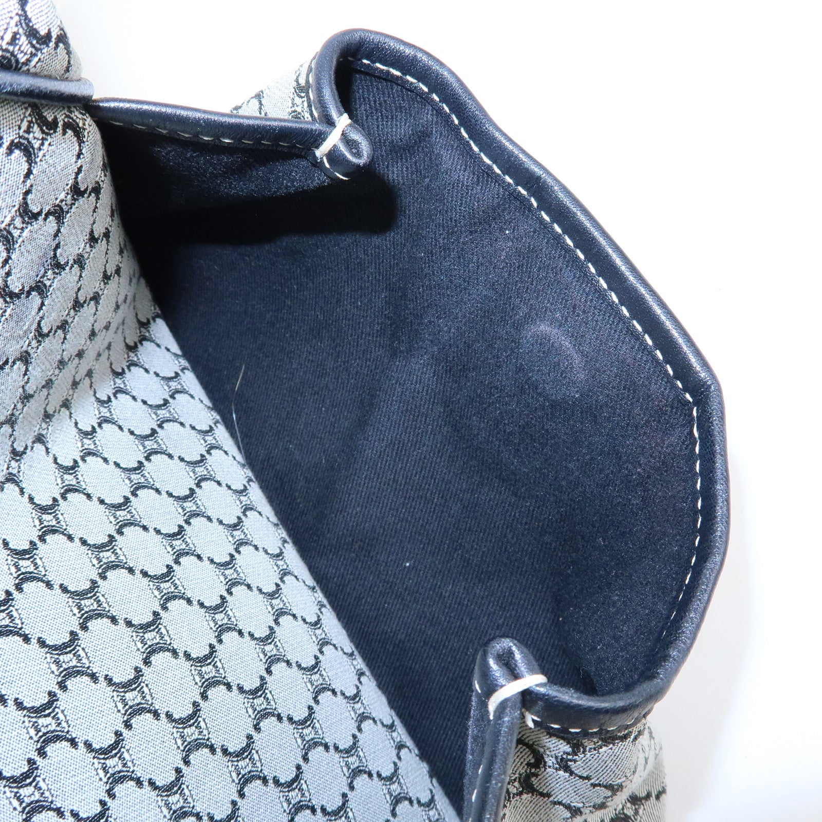 CELINE Macadam Canvas Leather Hand Bag Shoulder Bag Navy