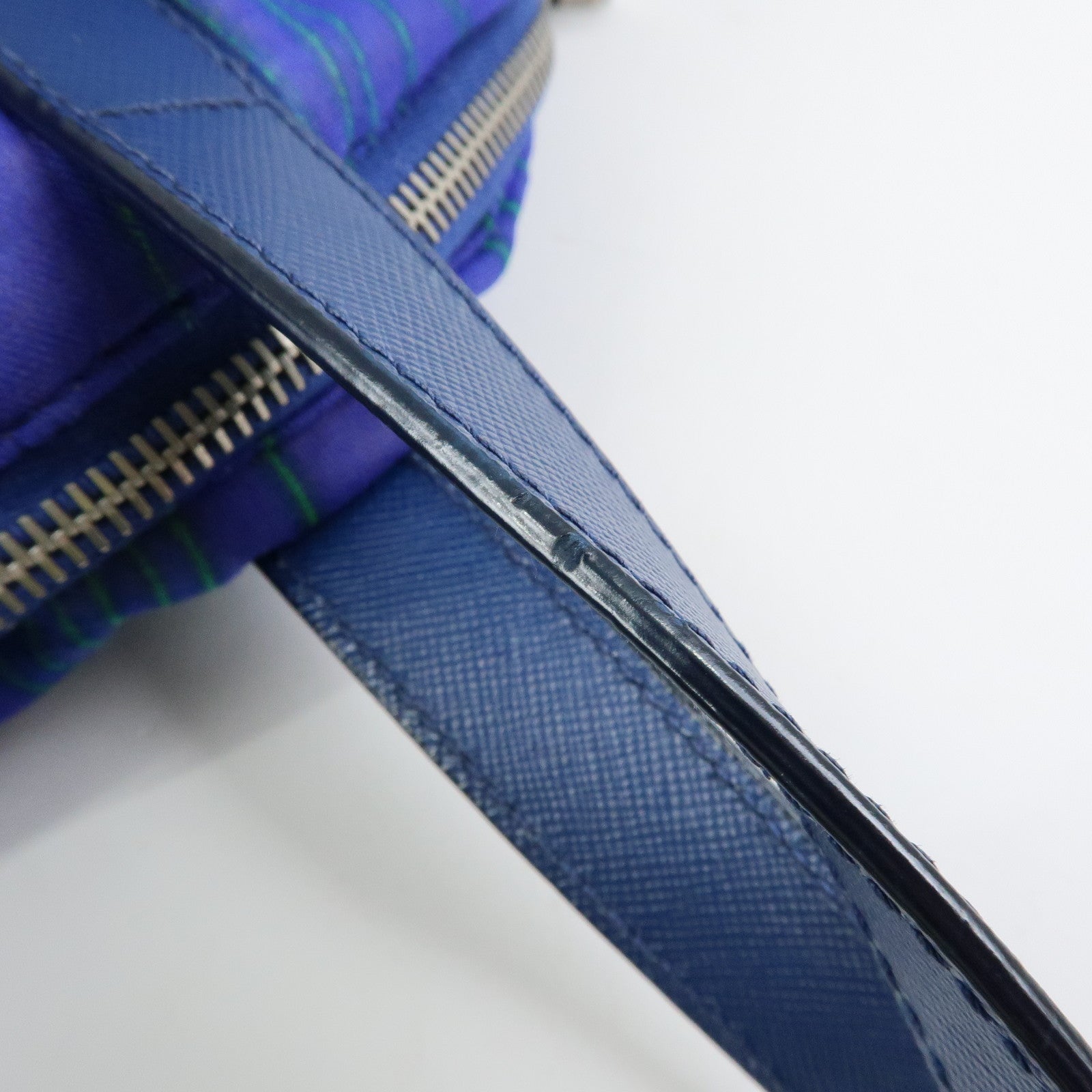 PRADA Triangle Logo Linen Leather 2Way Bag Flower Motif Blue BR4696