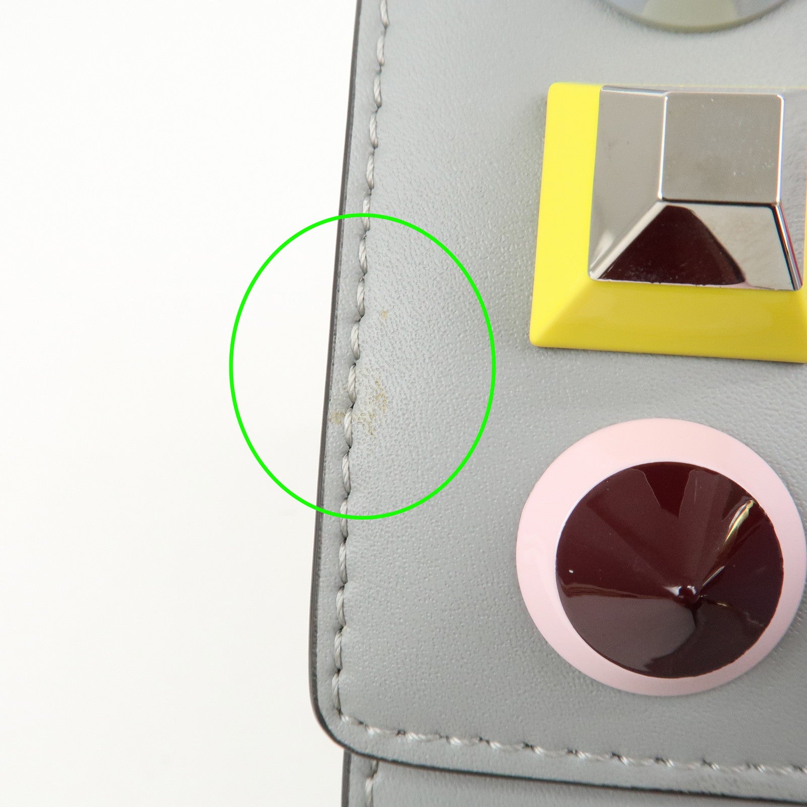 FENDI Leather Studs Shoulder Bag Hand Bag Grey 8M0346