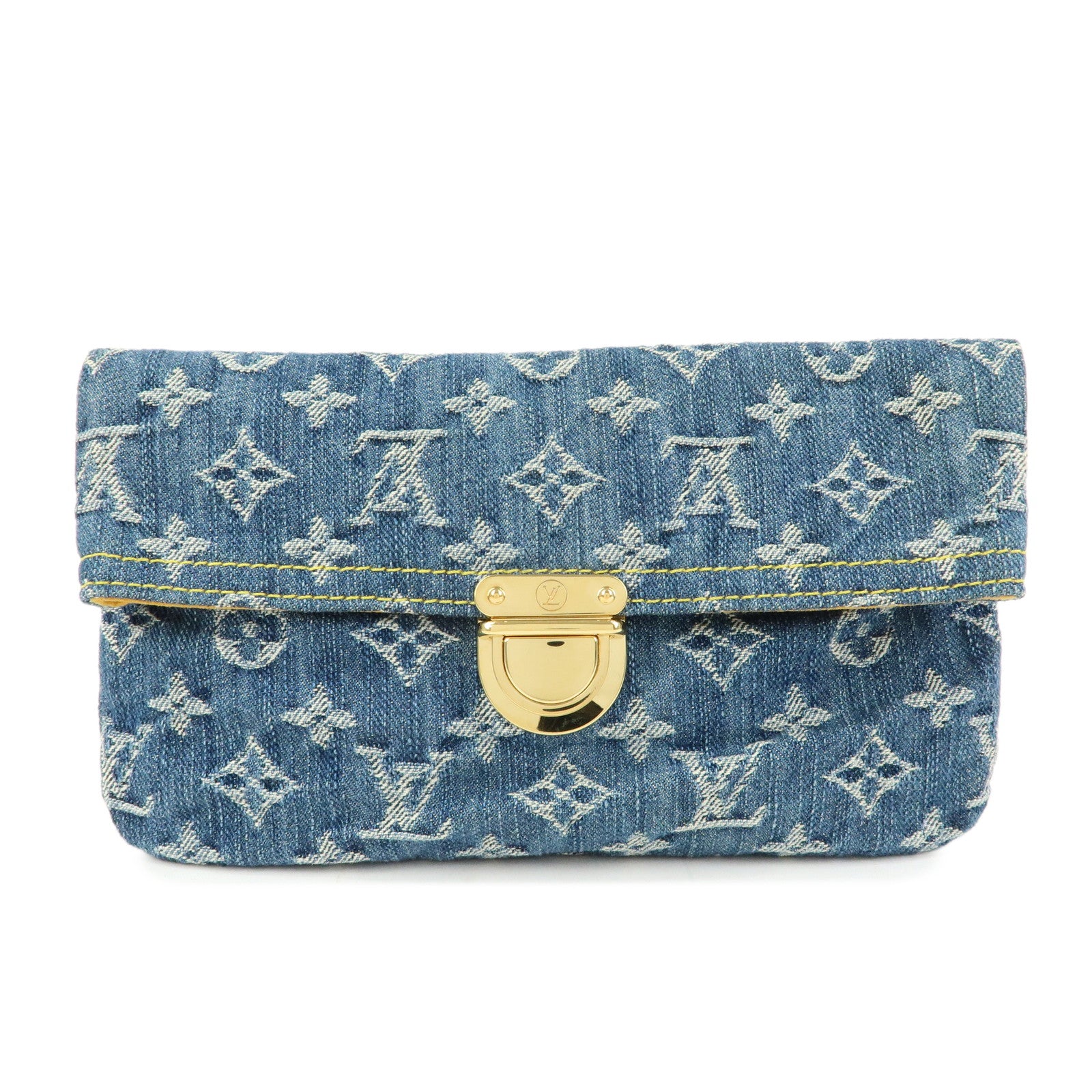 Louis Vuitton Monogram Denim Pochette Plat Pouch Clutch Bag M95007