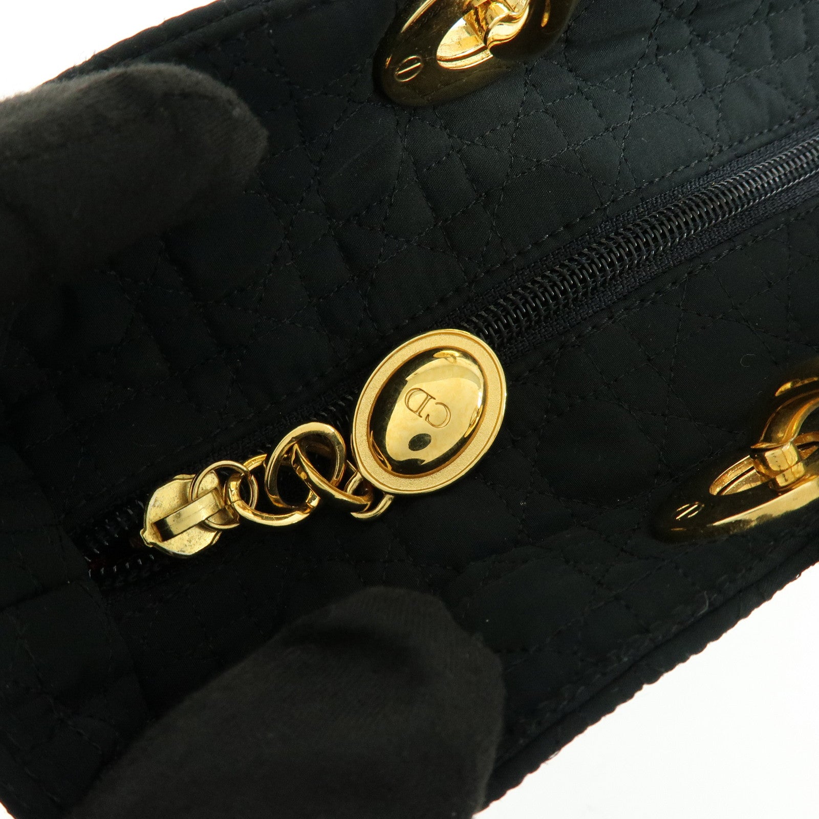 Christian Dior Lady Dior Canage Canvas Tote Bag Hand Bag Black