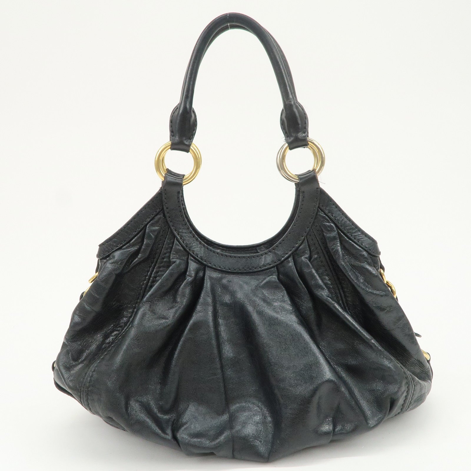 MIU MIU Logo Leather 2Way Bag Hand Bag Shoulder Bag Black