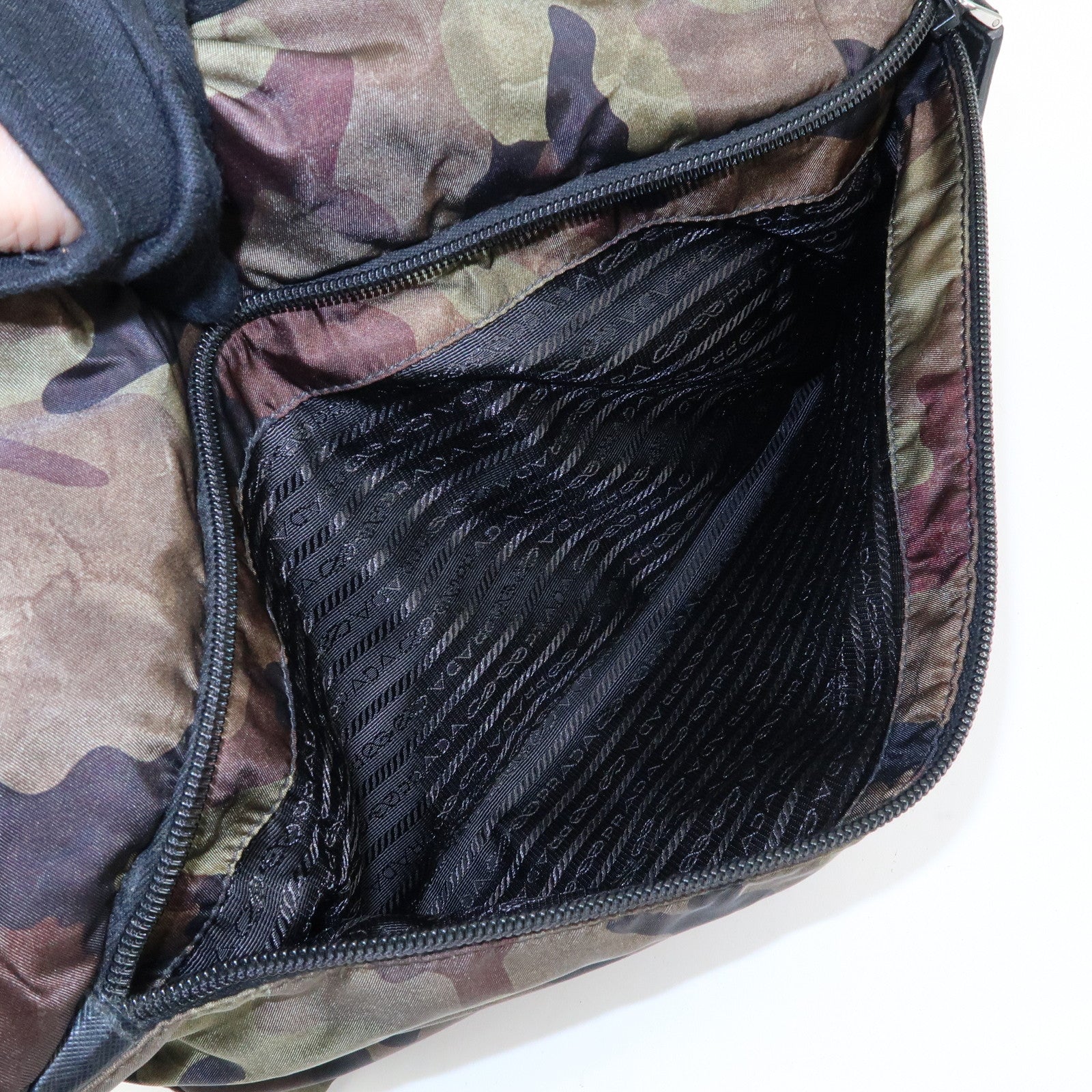 PRADA Triangle Logo Camouflage Nylon Saffiano Leather Shoulder Bag