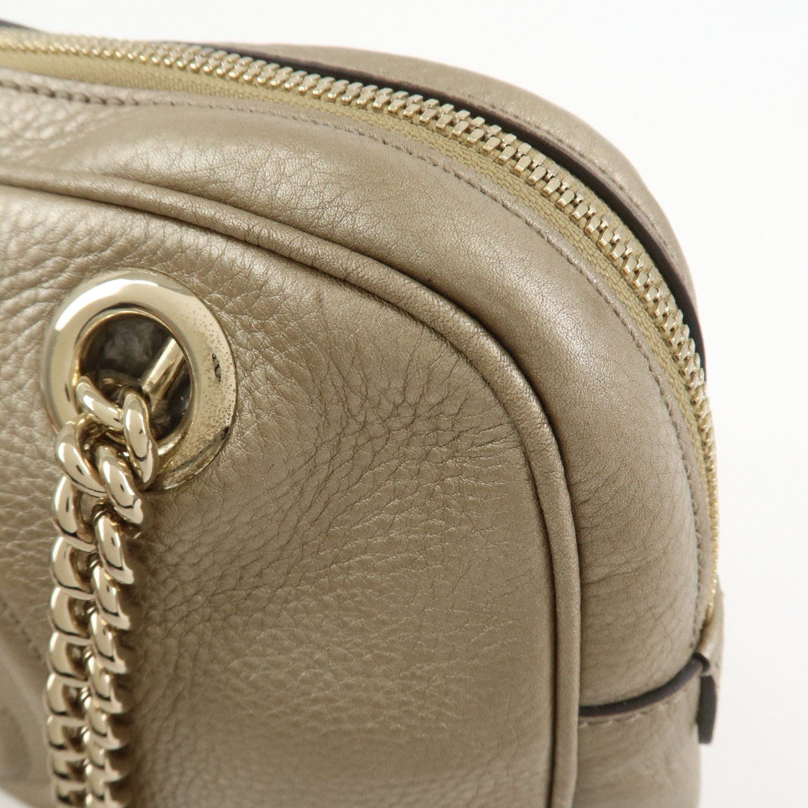 GUCCI SOHO Interlocking G Leather Shoulder Bag Metallic Brown 308983