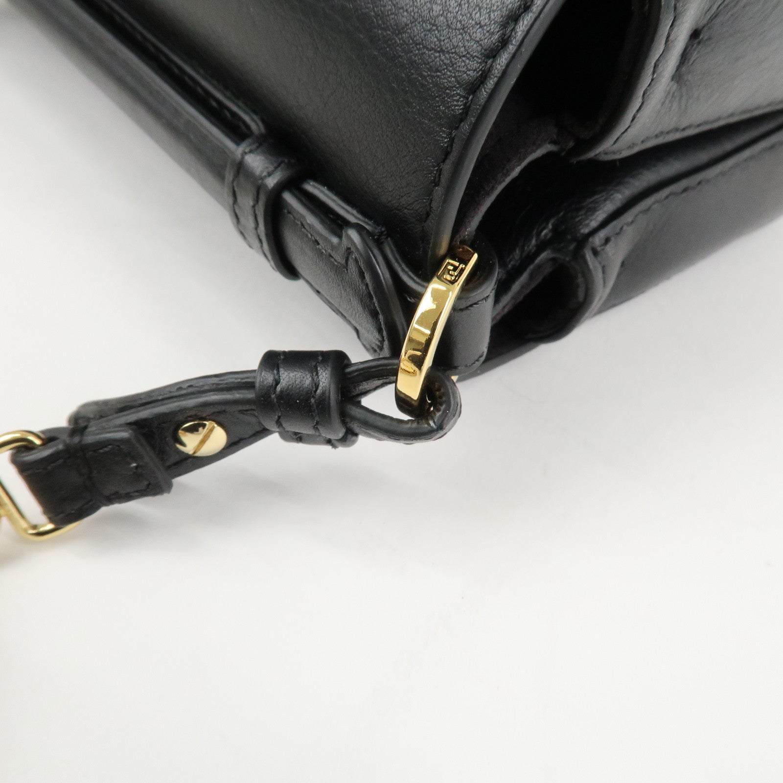 FENDI Leather Double Micro Baguette Shoulder Hand Bag Black 8M0371