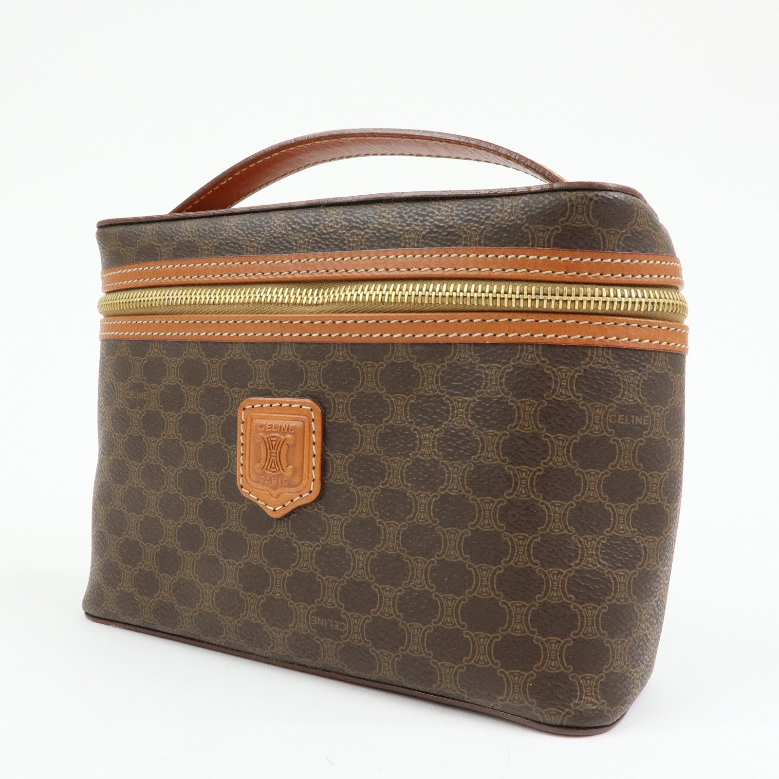 CELINE Macadam PVC Leather Hand Bag Vanity Bag Pouch Brown